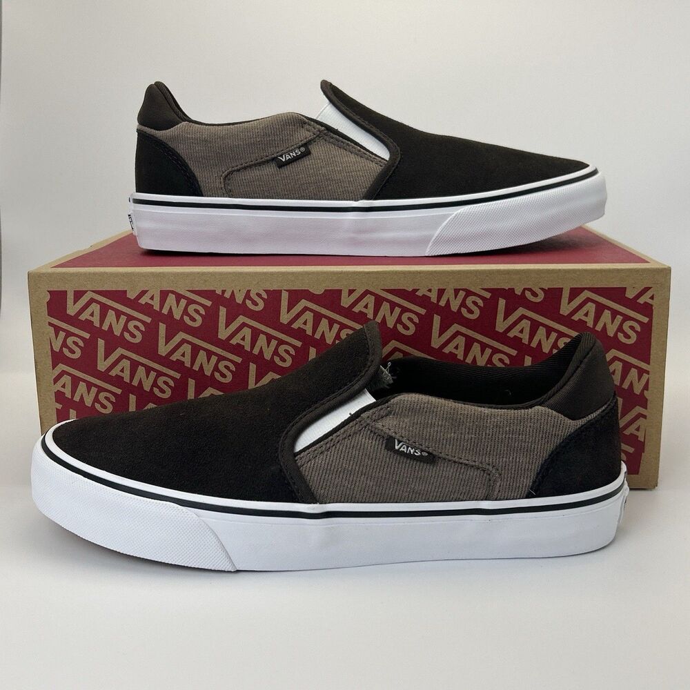 VANS Asher Deluxe Slip-on Shoes Men’s 9 Cozy Knit Coffee Skater Comfort Sneakers